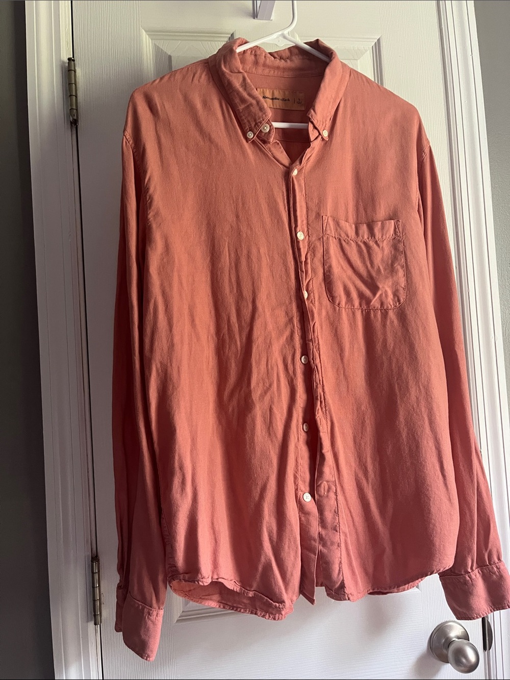 Abercrombie & Fitch Men's Button-Down Shirt in Coral Pink